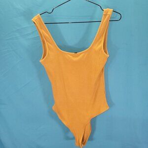 Sleeveless Mustard Yellow Ribbed Womens Bodysuit By Ambiance Size M